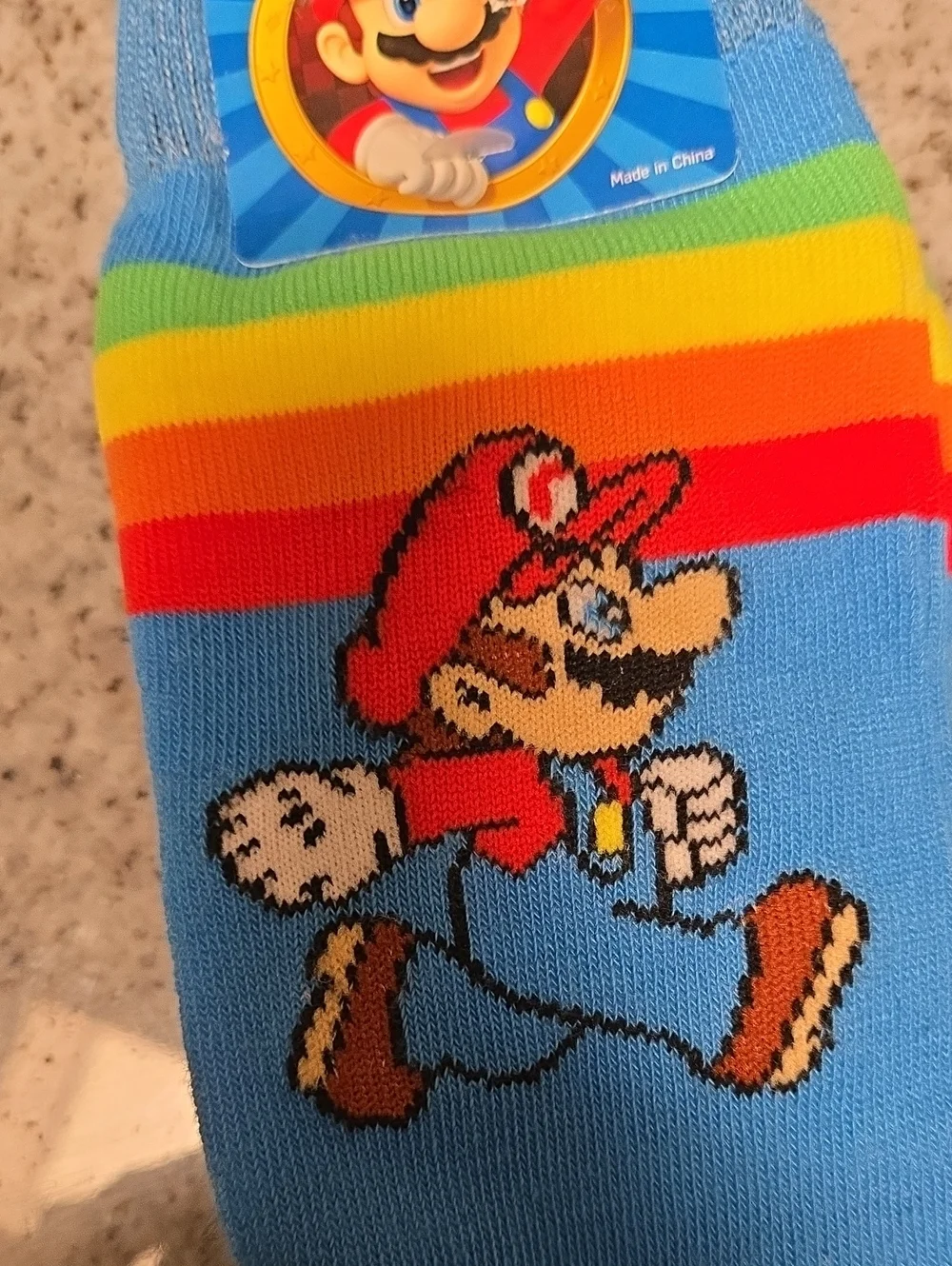 🖤5/$20🖤 Nintendo Super Mario Crew Socks - Light Blue with Rainbow Stripes